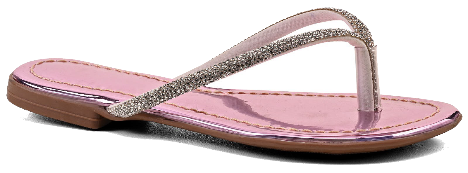Rasteirinha Violeta, rosa metálica com strass